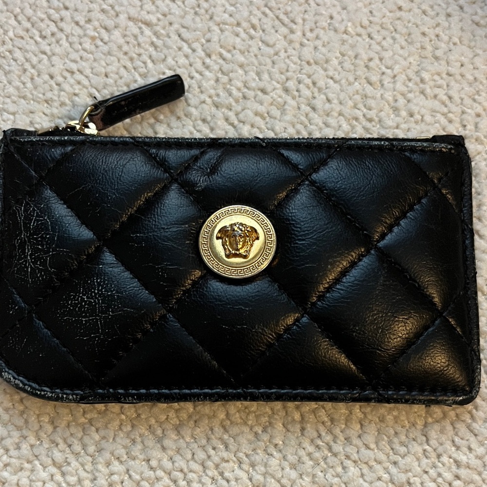 Versace Black Quilted Leather Medusa Cardholder Wallet